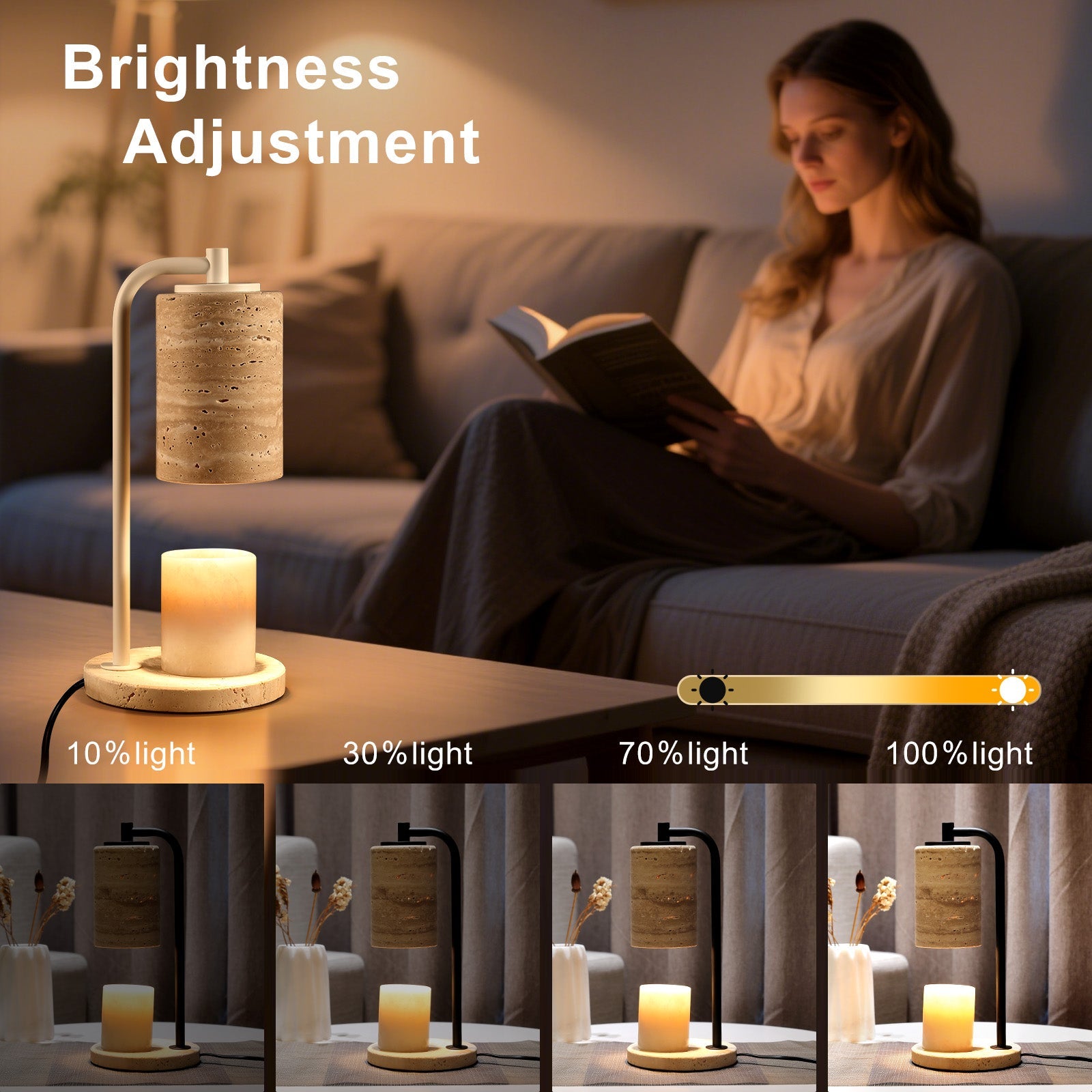Koville natural stone wax melting lamp, white pole