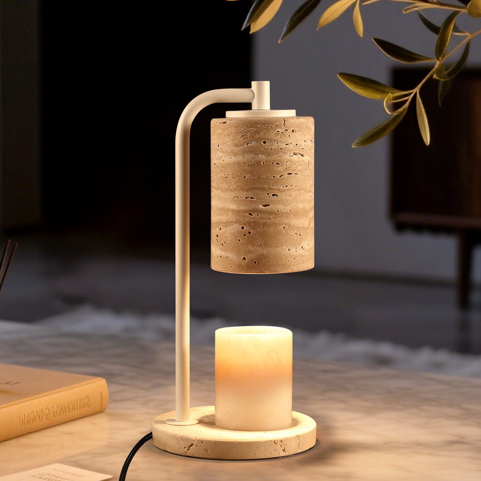 Koville natural stone wax melting lamp, white pole