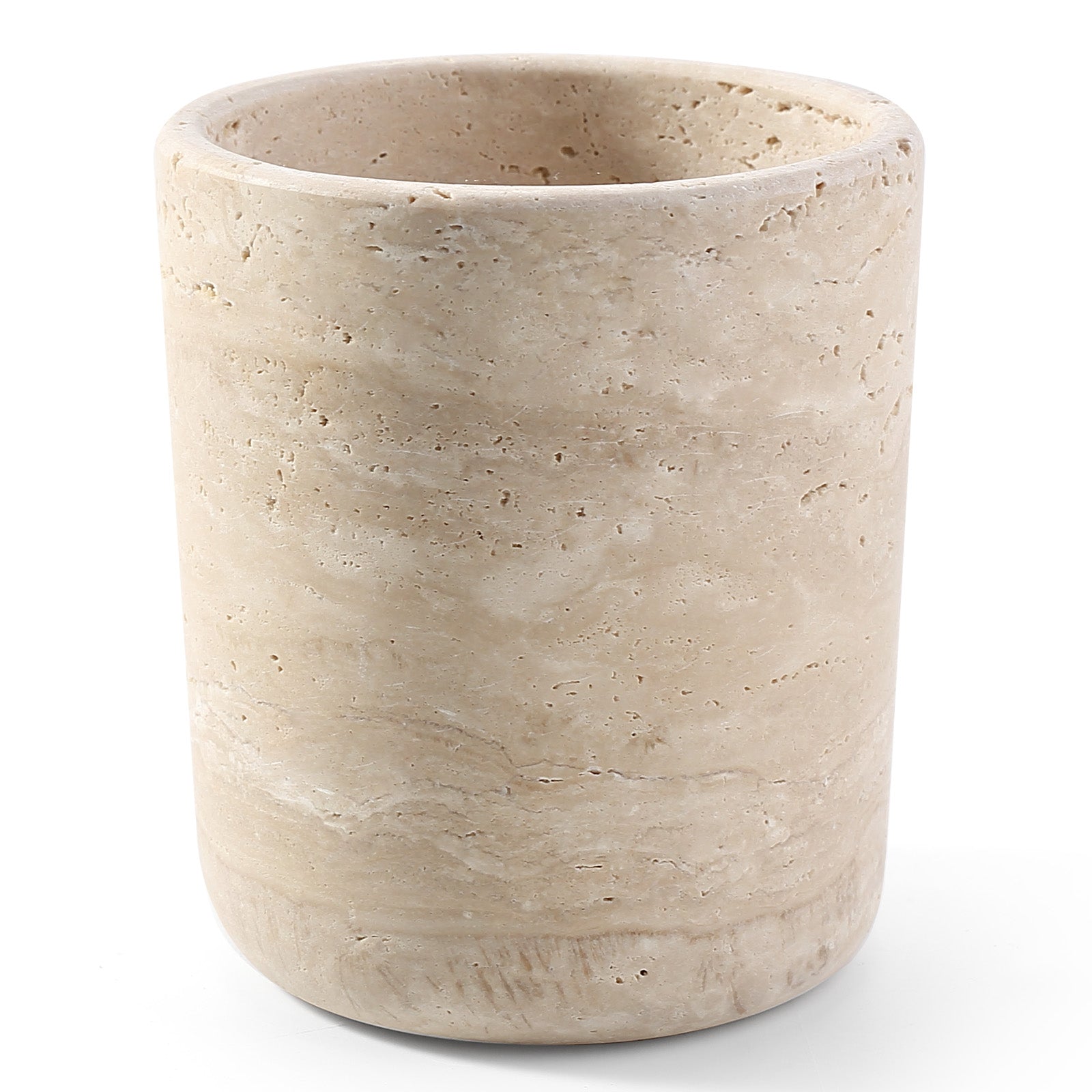 Koville Natural Stone Round Pen Holder in Light BeigeTravertine, product view 8