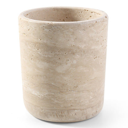 Koville Natural Stone Round Pen Holder in Light BeigeTravertine, product view 8