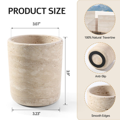 Koville Natural Stone Round Pen Holder in Light BeigeTravertine, product view 9