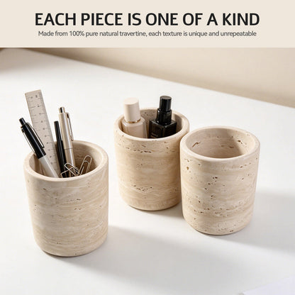 Koville Natural Stone Round Pen Holder in Light BeigeTravertine, product view 11