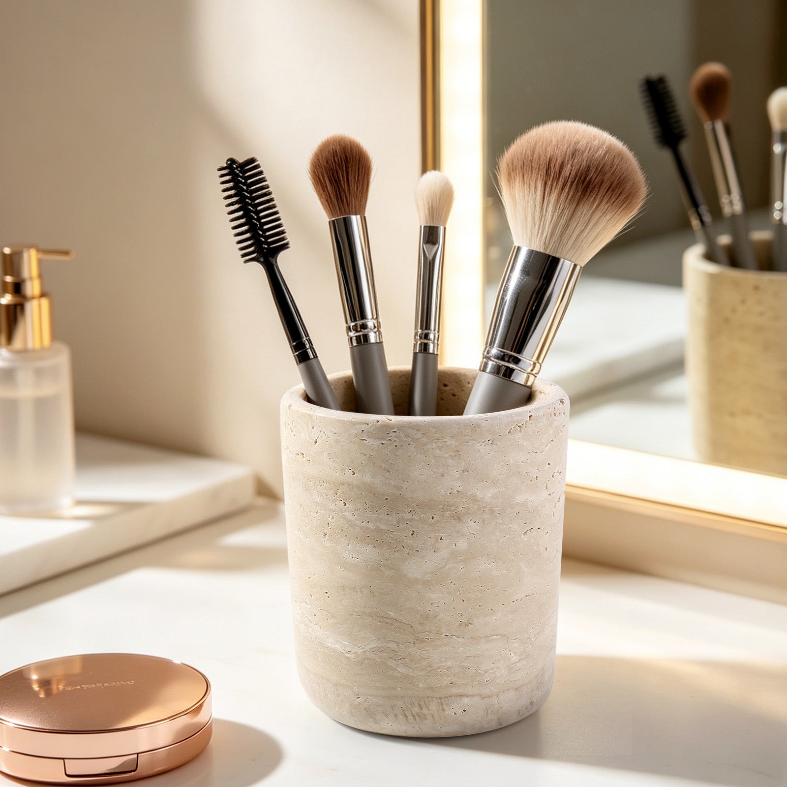 Koville Natural Stone Round Pen Holder in Light BeigeTravertine, product view 13