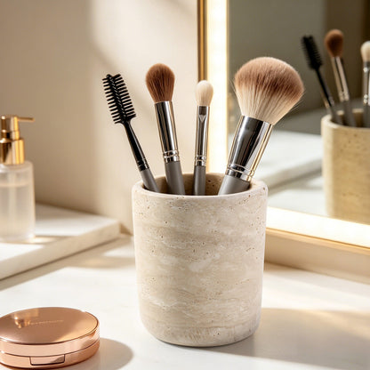 Koville Natural Stone Round Pen Holder in Light BeigeTravertine, product view 13