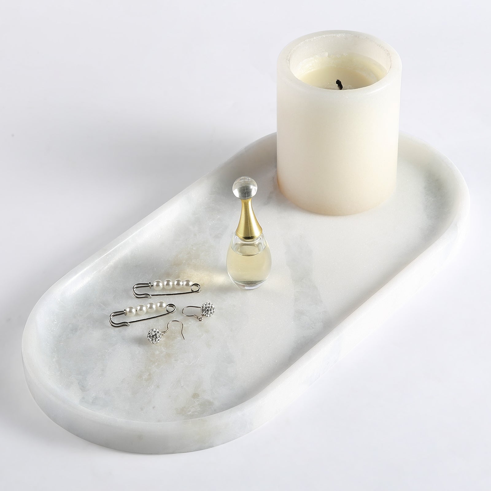 Koville white oval tray in natural stone