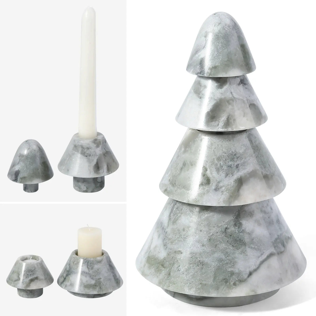 Bianco Palomino marble four-tier Christmas tree decor, front view
