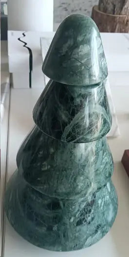 Indian Green marble Christmas tree decor showing natural veining