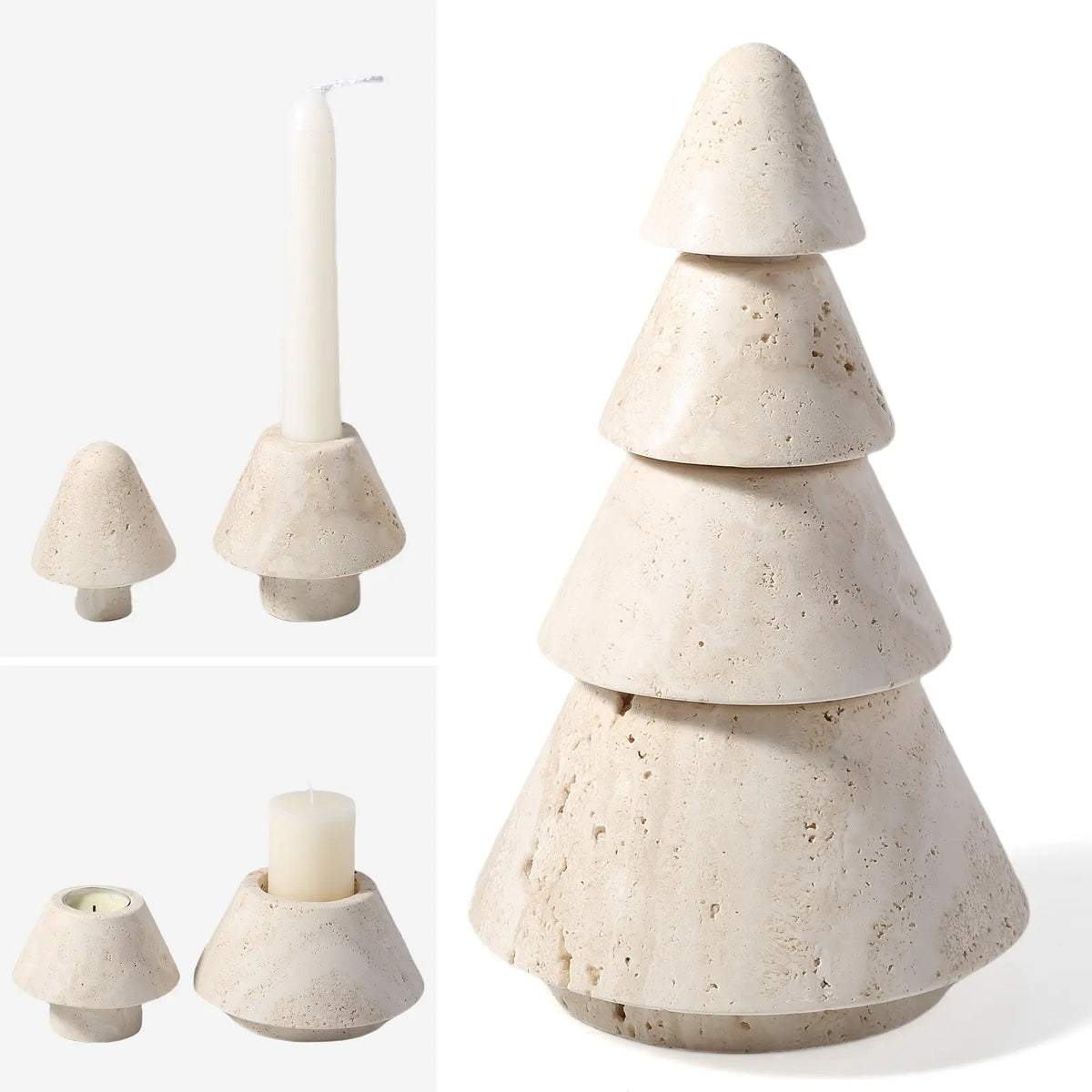 Travertine four-tier Christmas tree decor, front view
