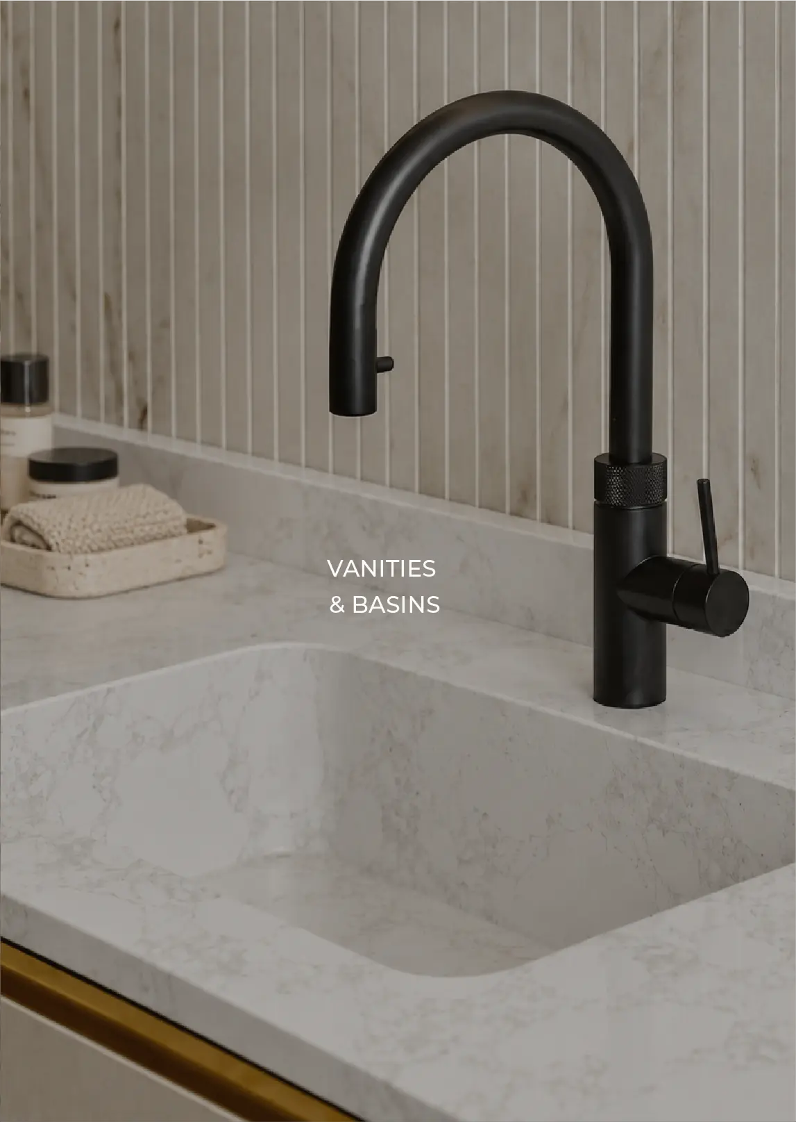 Bespoke marble vanity and integrated basin in a modern bathroom